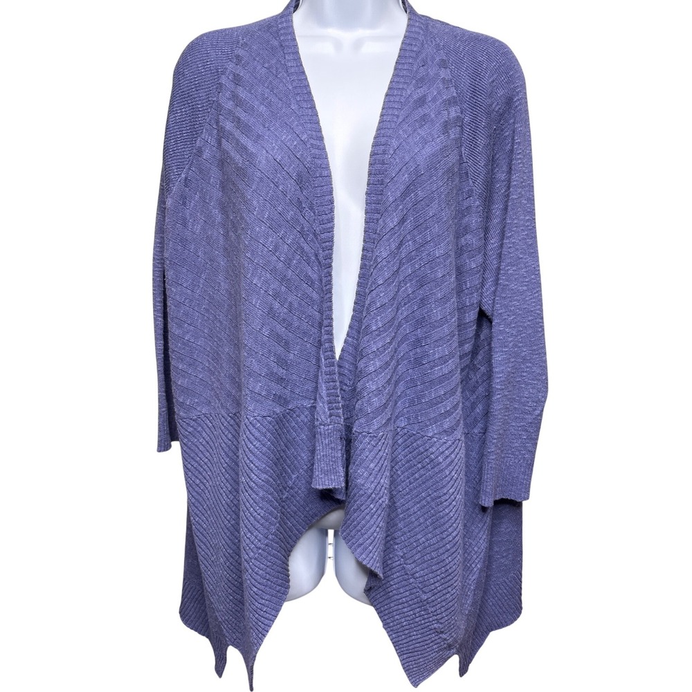 EILEEN FISHER Blue Linen Blend Open Front Cardigan M Minimalist-Chic Lagenlook